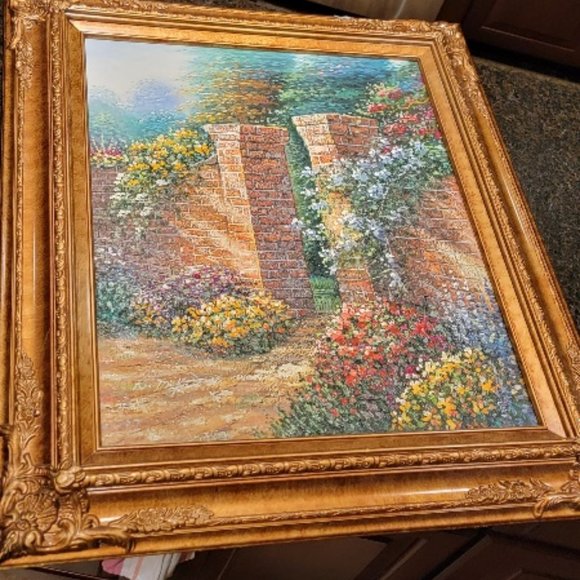 The Rose Garden Thomas Kinkade Style Painting 32x28 - Picture 2 of 11